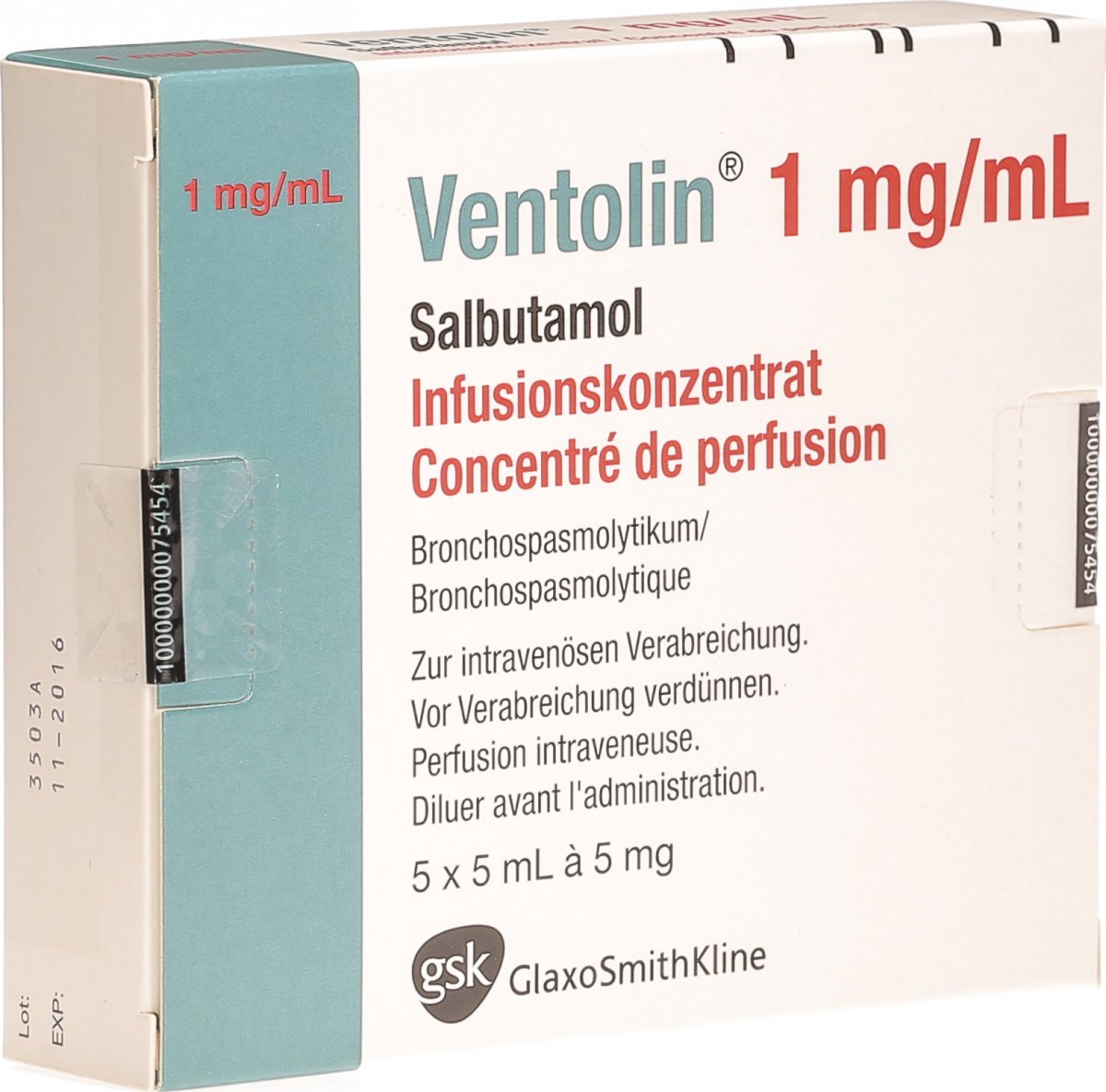 Ventolin Infusionskonzentrat 5mg/5ml 5 Ampullen 5ml in der Adler Apotheke