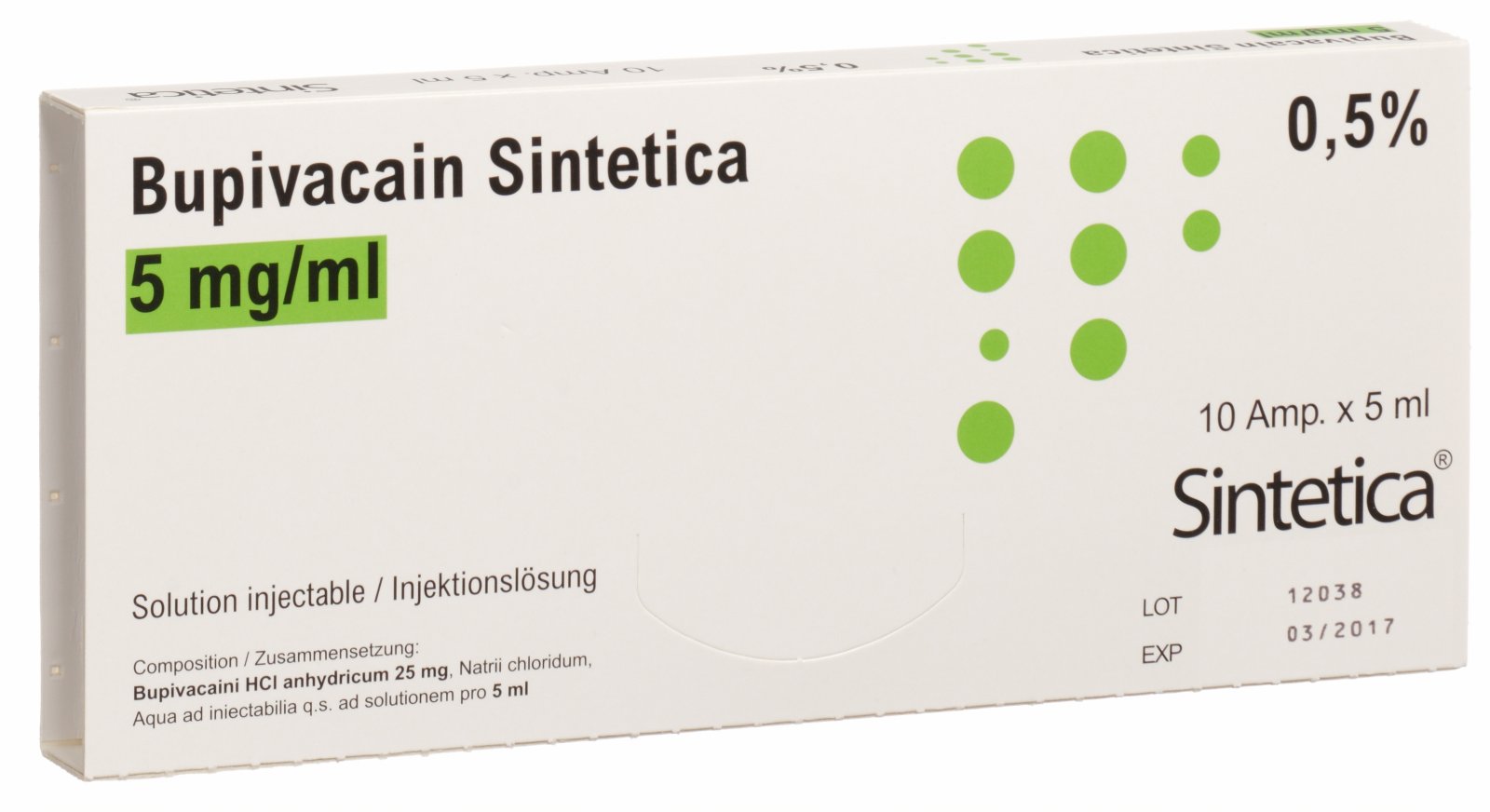 Bupivacain Sintetica Injektionslösung 0.5% 10 Ampullen 5ml in der Adler