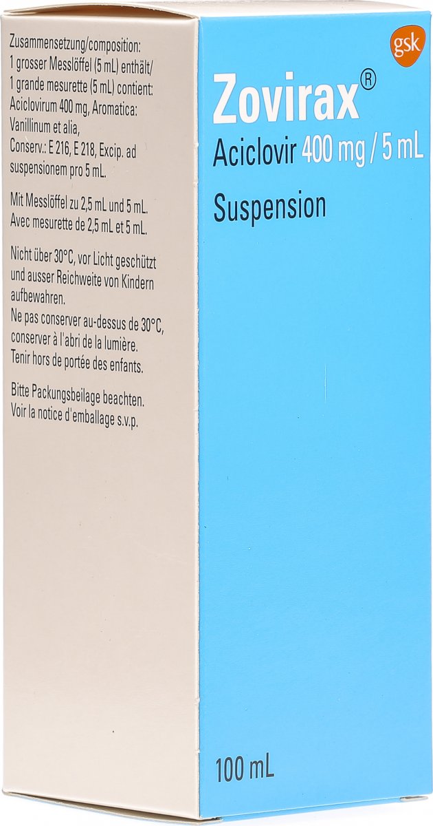 Zovirax Suspension 400mg/5ml (neu) 100ml in der Adler Apotheke