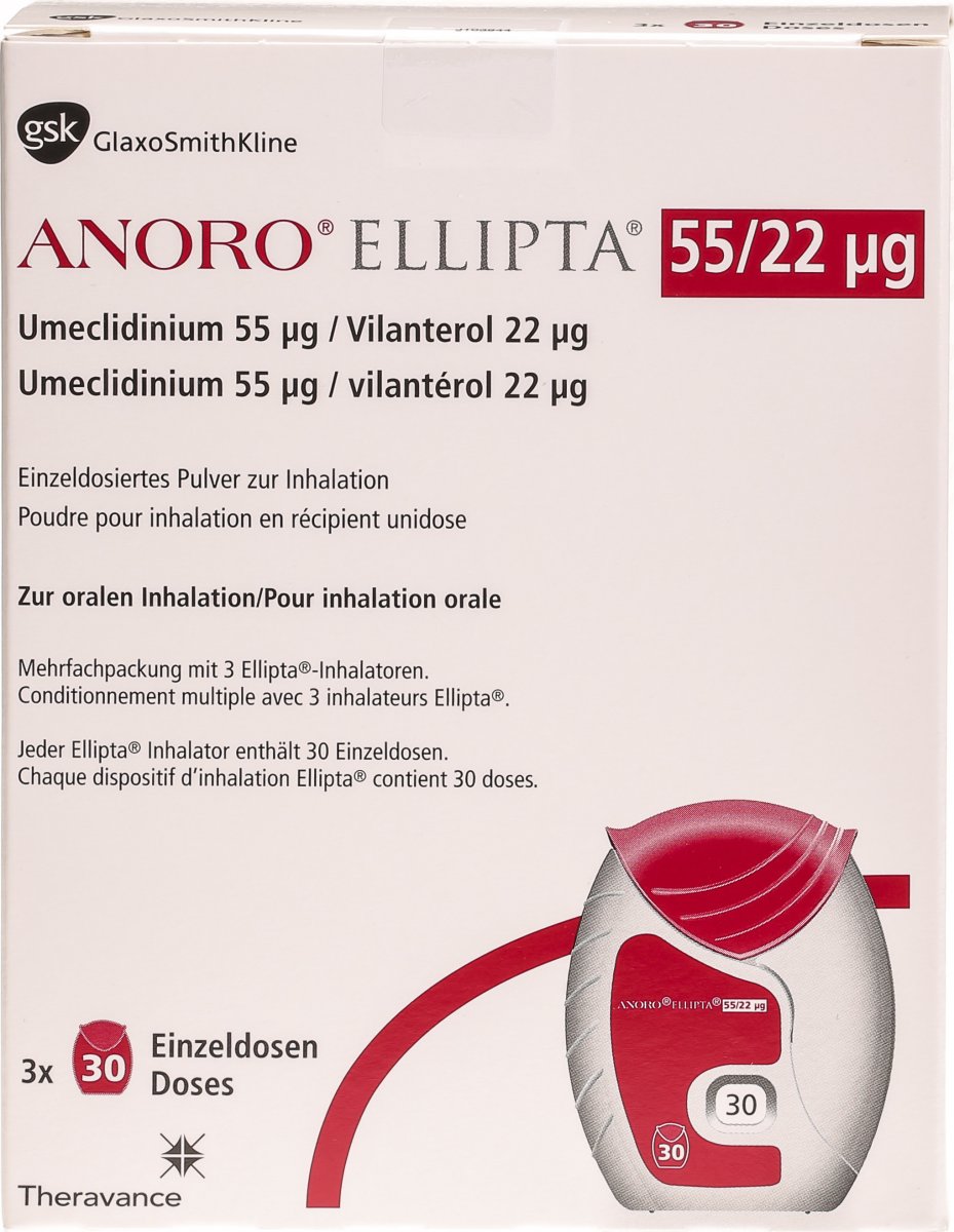 Anoro Ellipta Inh Pulver 55mcg/22mcg 3x30 Dos in der Adler Apotheke