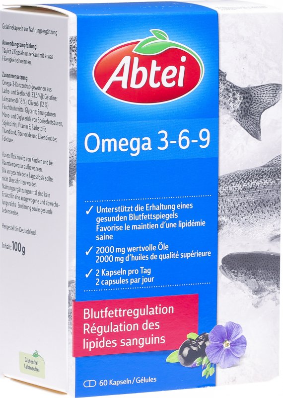Abtei Omega369 Lachsöl + Leinöl + Olivenöl 60 Kapseln in der Adler