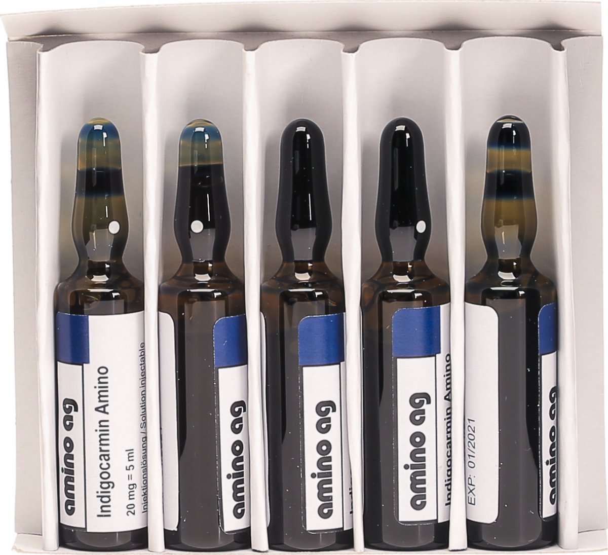 Indigocarmin 0.4 Amino 20mg/5ml 10 Ampullen 5ml in der Adler Apotheke