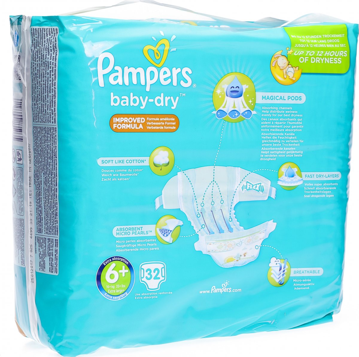 Pampers Baby Dry Grösse 6+ 16+kg Extra Large Sparpack 32 Stück in der