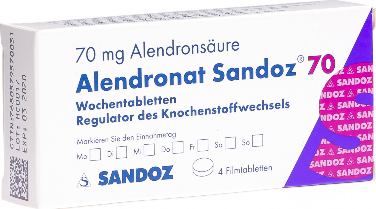Alendronat Sandoz Filmtabletten 70mg (neu) 4 Stück in der Adler Apotheke