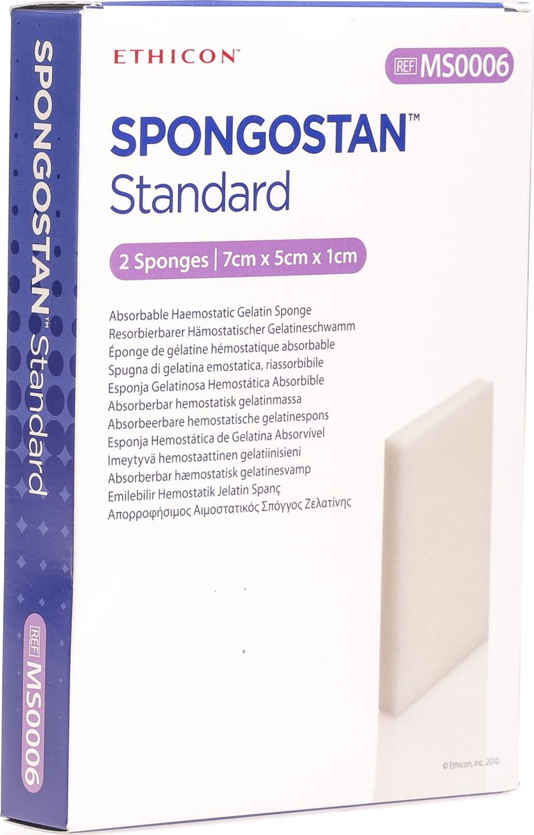 Spongostan Standard Resorbierbarer Hämostatischer Gelatineschwamm 7x5x1cm 2 Stück in der Adler