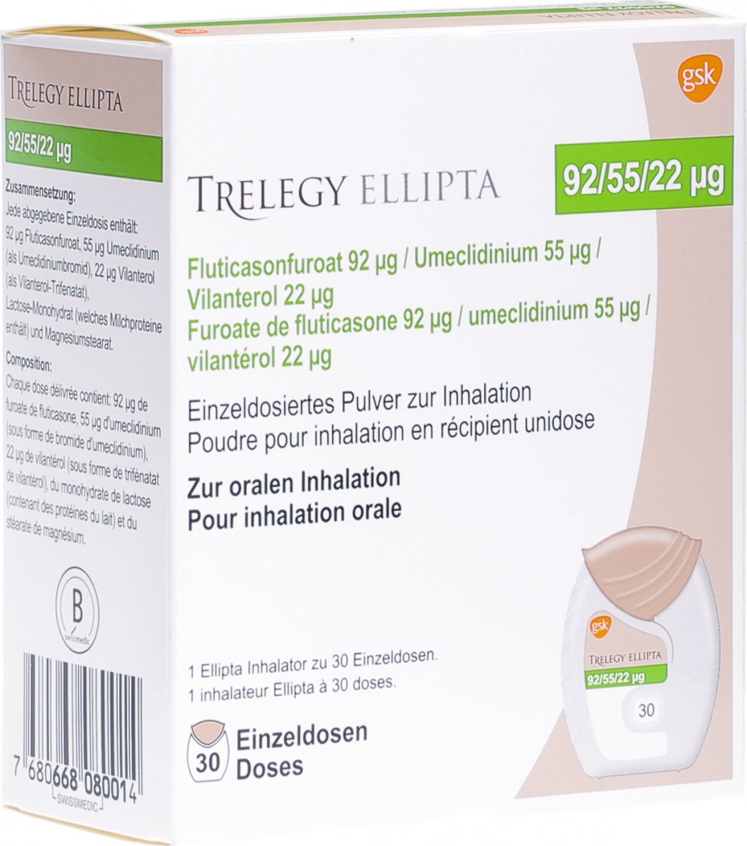 Trelegy Ellipta Inh Pulver 92/55/22mcg 30 Dos in der Adler Apotheke