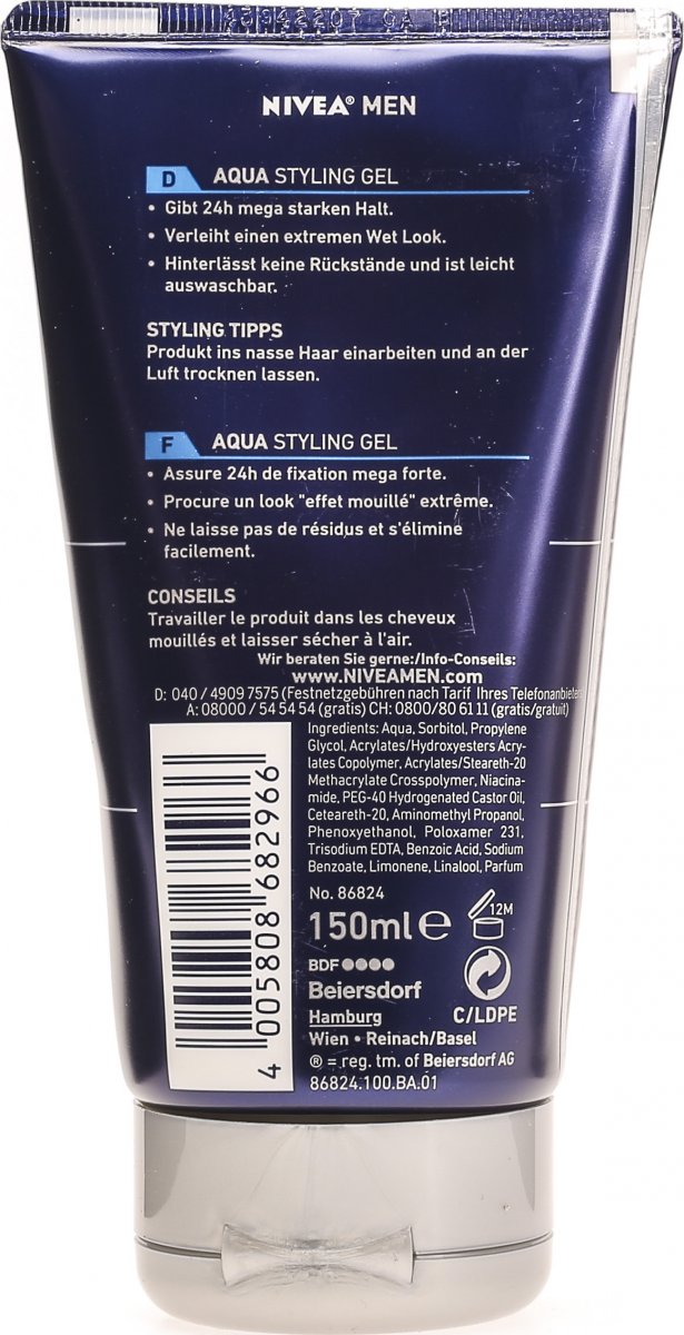 Nivea Hair Care Styling Gel Aqua Wet Look 150ml in der ...