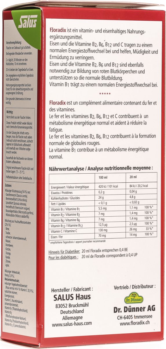 Floradix Vitamines Fer Organique Jus Bouteille 250ml In Der