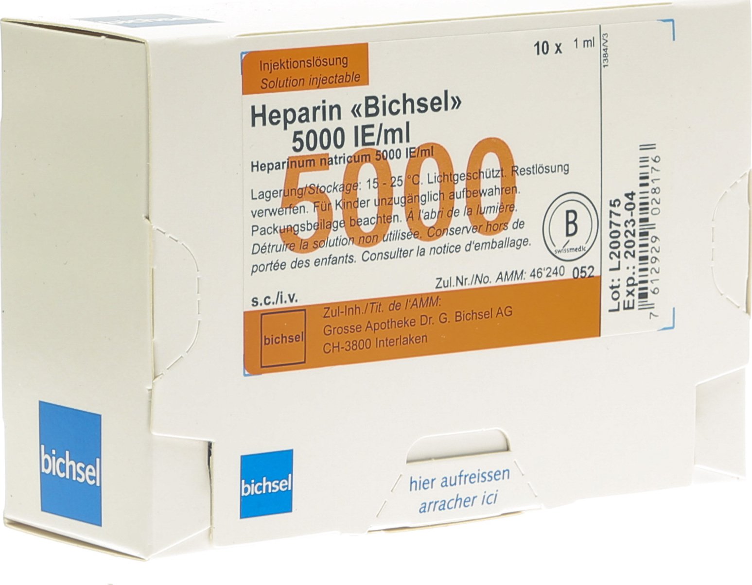 Heparin Bichsel 5000 Ie/ml Steril 10 Ampullen 1ml in der Adler Apotheke