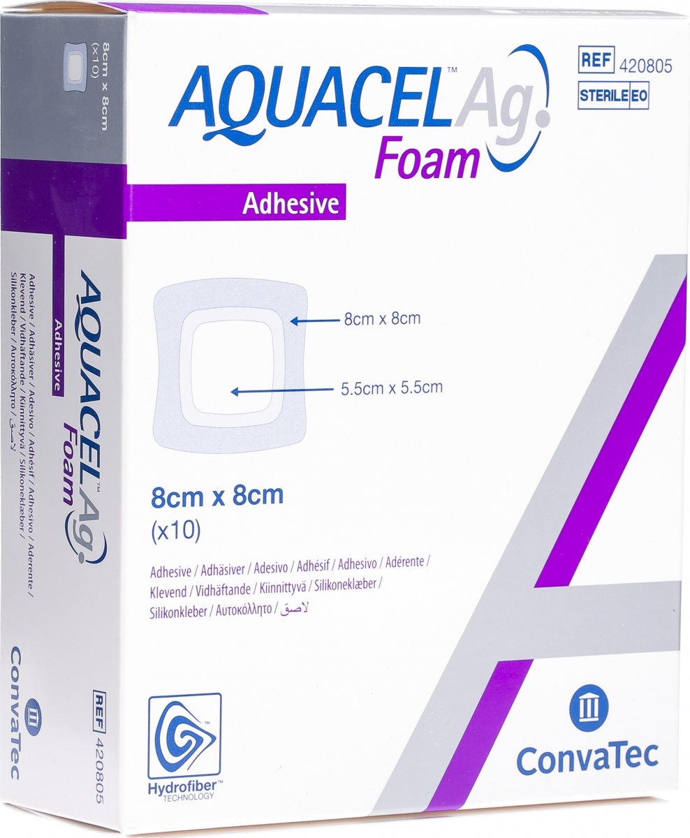 Aquacel Ag Foam 8x8cm Adhesive 10 Stück in der Adler Apotheke