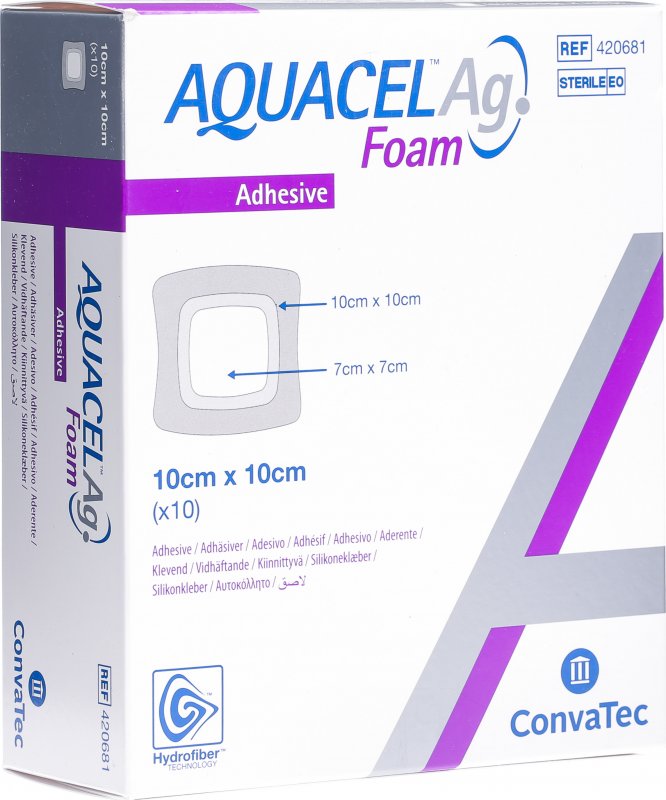 Aquacel Ag Foam 10x10cm Adhesive 10 Stück in der Adler Apotheke