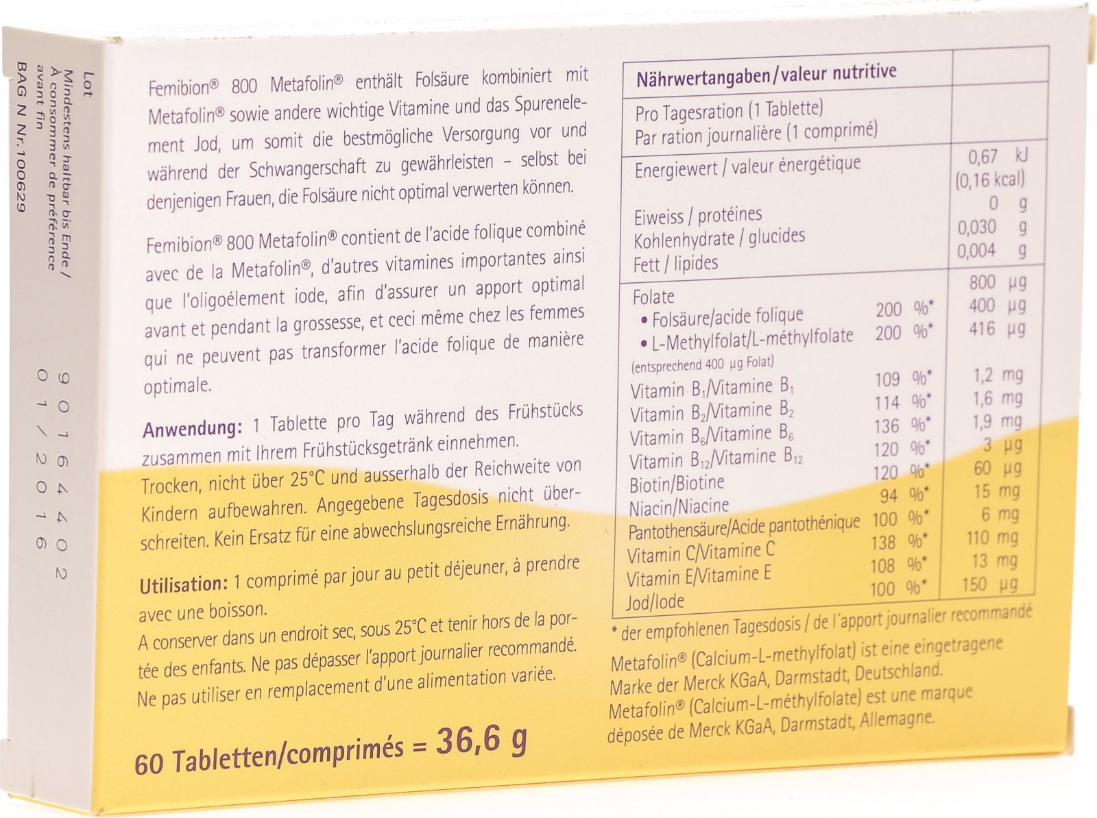 Femibion 800 Metafolin Tabletten 60 Stück in der Adler Apotheke