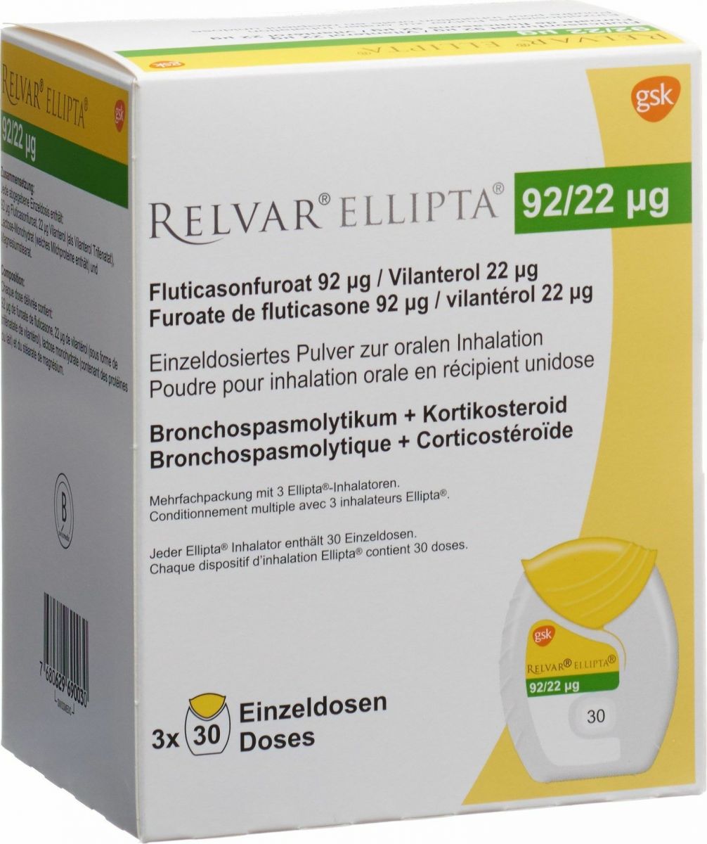 Relvar Ellipta Inh Pulver 92mcg/22mcg 3x 30 Dos in der Adler Apotheke