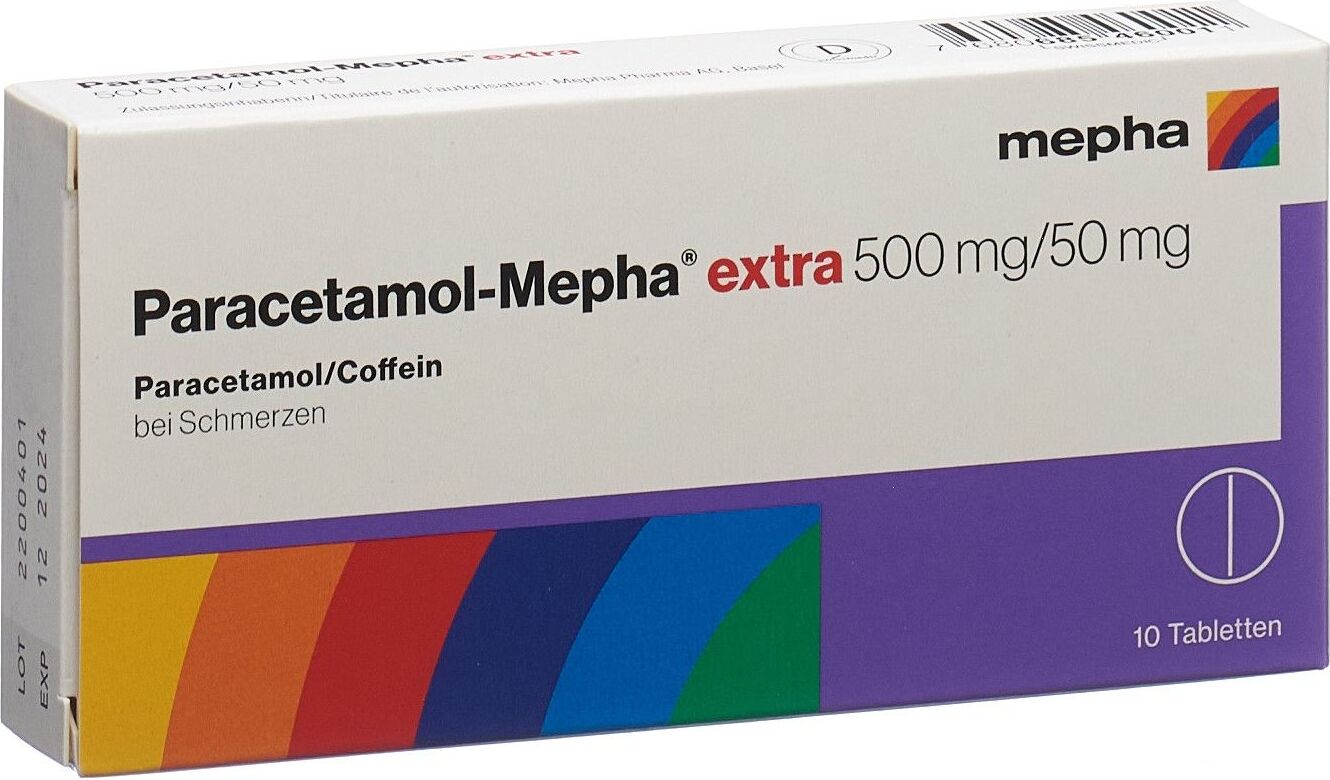 Paracetamol Mepha Extra Tabletten 500mg/50mg 10 Stück in der Adler Apotheke