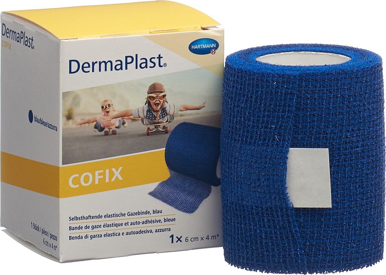Dermaplast Cofix Bandage de Gaze 6cmx4m Bleu in der Adler Apotheke