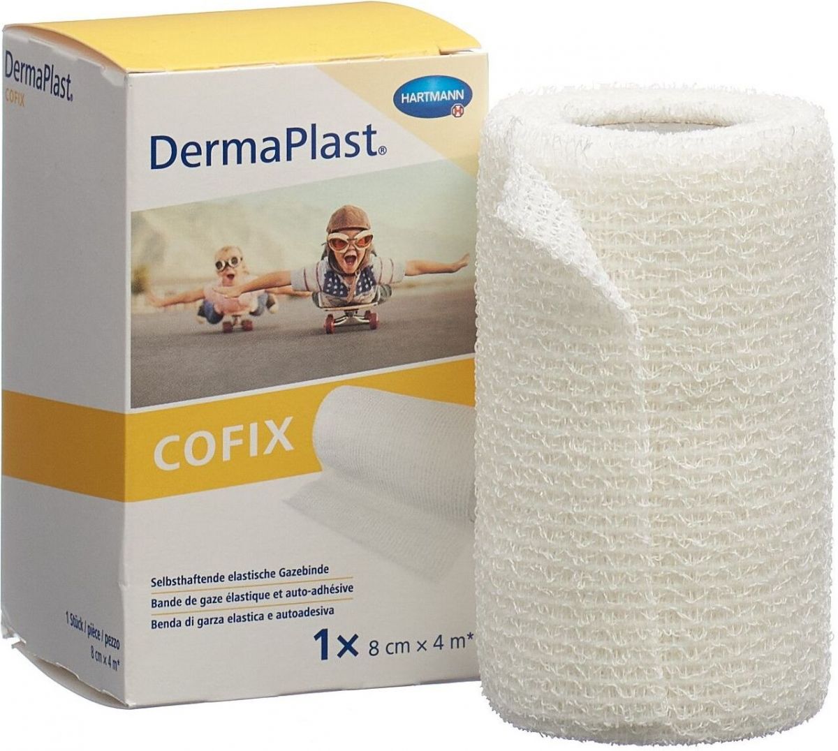 Dermaplast Cofix Bandage de Gaze 8cmx4m Blanc in der Adler Apotheke