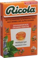 Produktbild von Ricola Orangen-Minze Kräuterbonbons ohne Zucker Box 50g