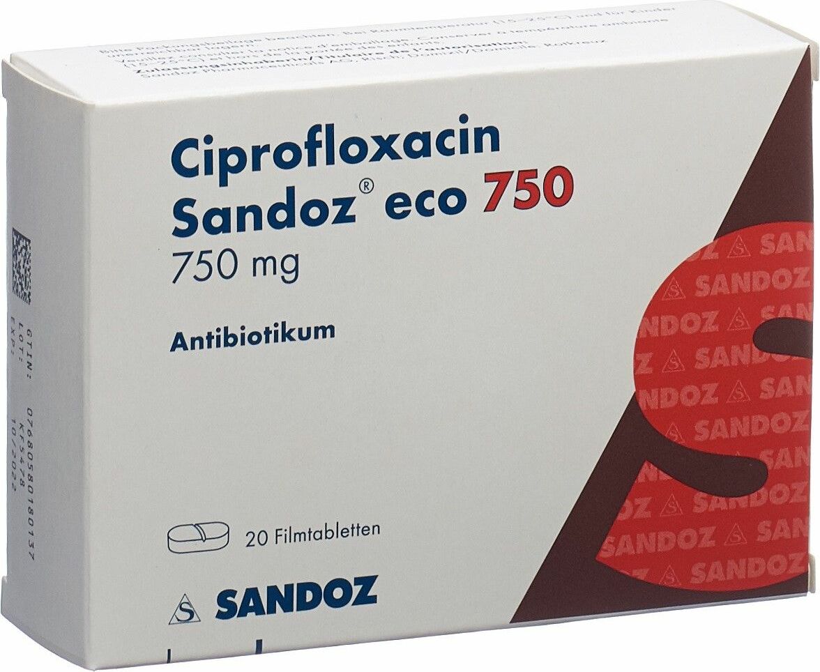 Ciprofloxacin Sandoz Eco Filmtabletten 750mg 20 Stück in der Adler Apotheke