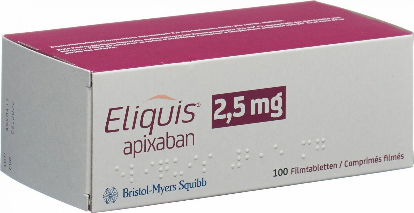 Eliquis Filmtabletten 2.5mg 100 Stück in der Adler Apotheke